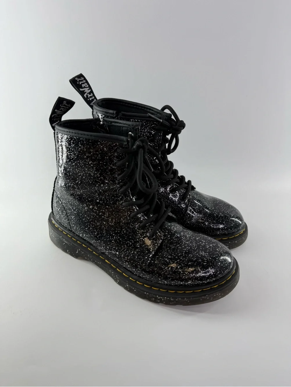 Dr. Martens Junior 1460 Glitter Patent Leather Combat Boots Black Size US 3